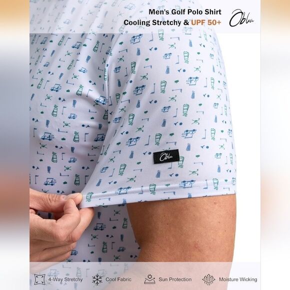 Obla White Golf Performance Polo Shirt Size Large - Picture 6 of 10